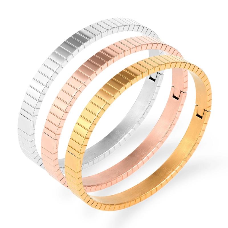 Titanium Stainless Steel CZ Cuff Charm Bracelet Women