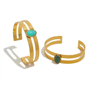 Turquoise Bangle Bracelet Stainless Steel Inlaid Stone