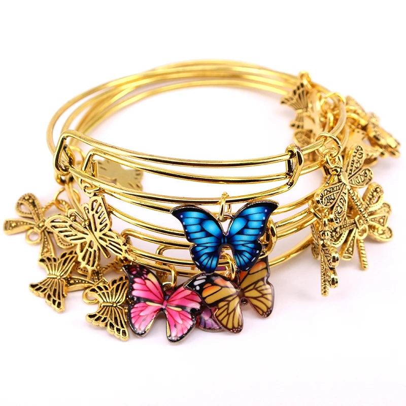 5pcs Bangle Set Bracelets Butterfly Bow Dragonfly Charms Bangles Cuff