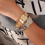 Women Belt Bracelets Rhinestone Charm Cuff Bangles