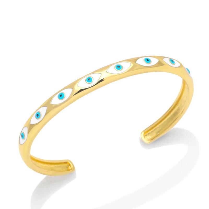 Y2K 18K Plated Evil Eye Bangles Enamel Eye Bracelets Open Cuff Jewelry
