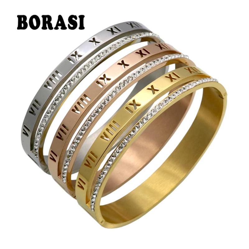 Crystal Roman Numerals Cuff Bracelets Women Bijoux Rhinestones Arm