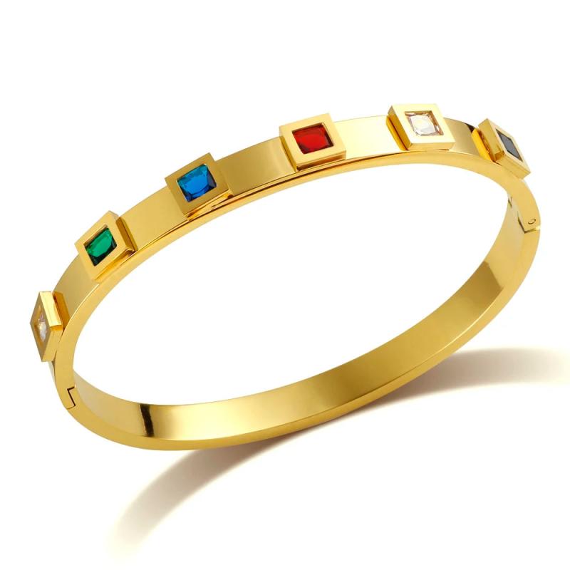 Multicolor CZ Charm Bracelet Crystal Bangle Stainless Steel Jewelry