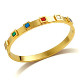 Multicolor CZ Charm Bracelet Crystal Bangle Stainless Steel Jewelry