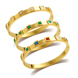 Multicolor CZ Charm Bracelet Crystal Bangle Stainless Steel Jewelry