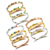 Multicolor CZ Charm Bracelet Crystal Bangle Stainless Steel Jewelry