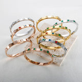 Multicolor CZ Charm Bracelet Crystal Bangle Stainless Steel Jewelry