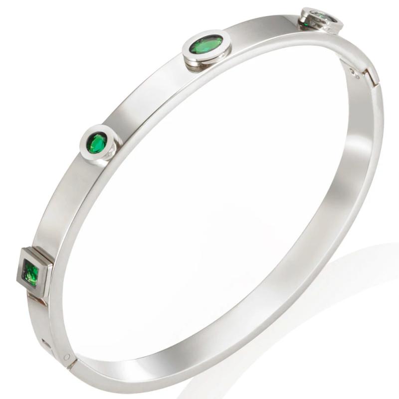Green Zircon Cuff Bangle CZ Bracelet for Women