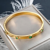 Green Zircon Cuff Bangle CZ Bracelet for Women