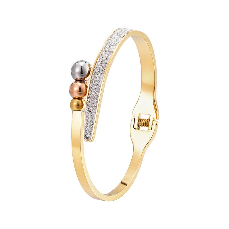 Smooth Stainless Steel Crystal Bracelet Love Wedding Gift Bangle Jewelry