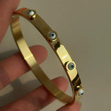 Geometric Zircon Devil's Eye Bangle Bracelet Stainless Steel