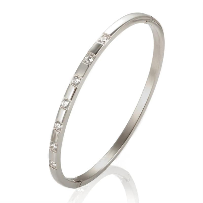 Zircon Inlaid Stainless Steel Bracelets for Women Men