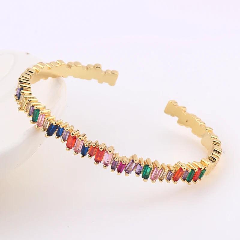 Rainbow CZ Bracelets 18K Plated Copper Pulseiras Butterfly Zircon Bangles