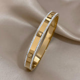Silver Rhinestone Rivet Stainless Steel Bangles Bracelets for Women