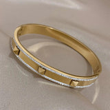 Silver Rhinestone Rivet Stainless Steel Bangles Bracelets for Women