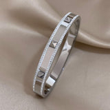 Silver Rhinestone Rivet Stainless Steel Bangles Bracelets for Women