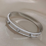 Silver Rhinestone Rivet Stainless Steel Bangles Bracelets for Women