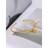 Geometric Bangle Bracelet with Natural Pearl 18K Texture