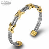 Twisted Cable Wire Bangles X Bracelets Women Men Cuff