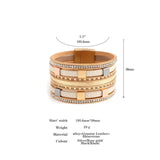 Square Metal Chain Rhinestone Leather Bracelet Multilayer Wrap Bangle