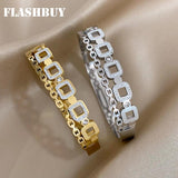 Crystal Zircon Charm Stainless Steel Bangles for Women