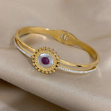 Green Stone Shell Flower Stainless Steel Bangles Bracelets for Women