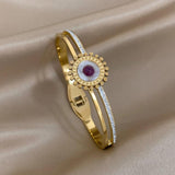 Green Stone Shell Flower Stainless Steel Bangles Bracelets for Women