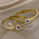 Green Stone Shell Flower Stainless Steel Bangles Bracelets for Women