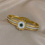 Green Stone Shell Flower Stainless Steel Bangles Bracelets for Women