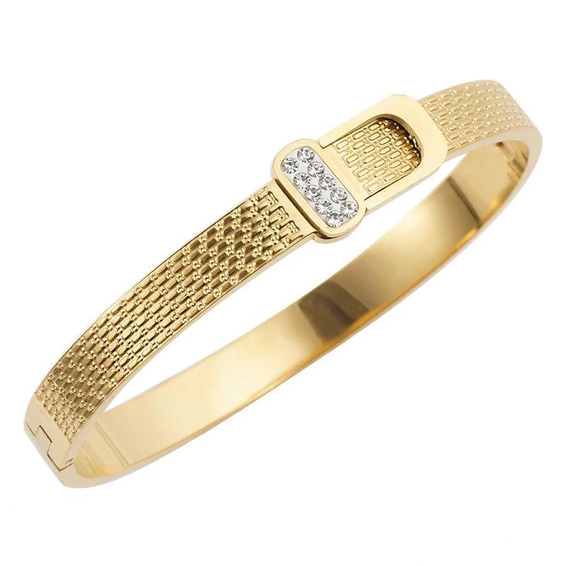 Crystal Cuff Charm Bangles Stainless Steel Belt Wedding Party Jewelry