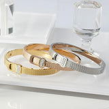 Crystal Cuff Charm Bangles Stainless Steel Belt Wedding Party Jewelry
