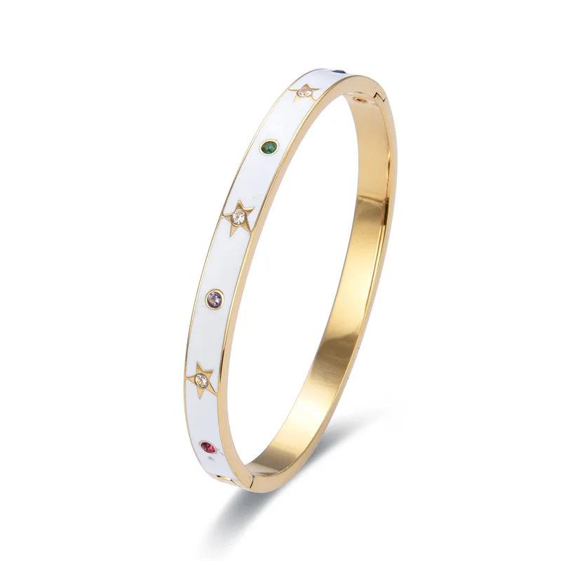 Stainless Steel Rose Circle Star Bangles Colorful Crystal Bracelets