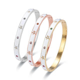 Stainless Steel Rose Circle Star Bangles Colorful Crystal Bracelets