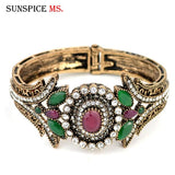 Sunspicems Vintage Bangle Cuff Bracelet for Women Resin Rhinestone