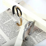 Stainless Steel Stripe Adjustable Cuff Bracelet - Women's Jewelry Gift