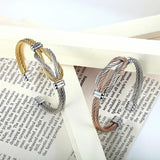 Stainless Steel Stripe Adjustable Cuff Bracelet - Women's Jewelry Gift
