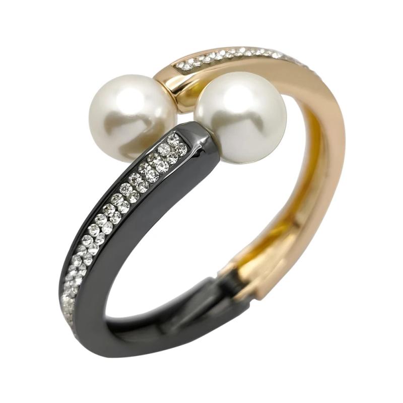 Rhinestone Pearl Cuff Bracelet Charm Bangle for Women
