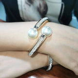 Rhinestone Pearl Cuff Bracelet Charm Bangle for Women
