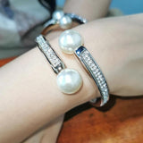 Rhinestone Pearl Cuff Bracelet Charm Bangle for Women