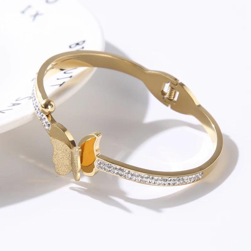 Butterfly Crystal Stainless Steel Bangles Bracelets For Women Girls