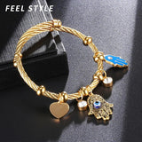 Evil Eye Heart Adjustable Bracelet High Stainless Steel