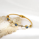 316L Stainless Steel Evil Eyes Bangle Bracelet Waterproof Plated Jewelry