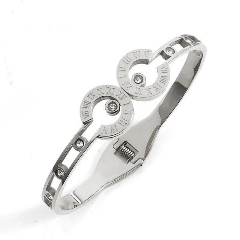 CZ Roman Letter Engraved Cuff Wristband Bracelet for Women