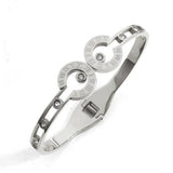 CZ Roman Letter Engraved Cuff Wristband Bracelet for Women