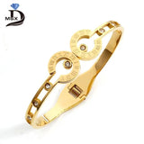 CZ Roman Letter Engraved Cuff Wristband Bracelet for Women