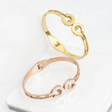 CZ Roman Letter Engraved Cuff Wristband Bracelet for Women