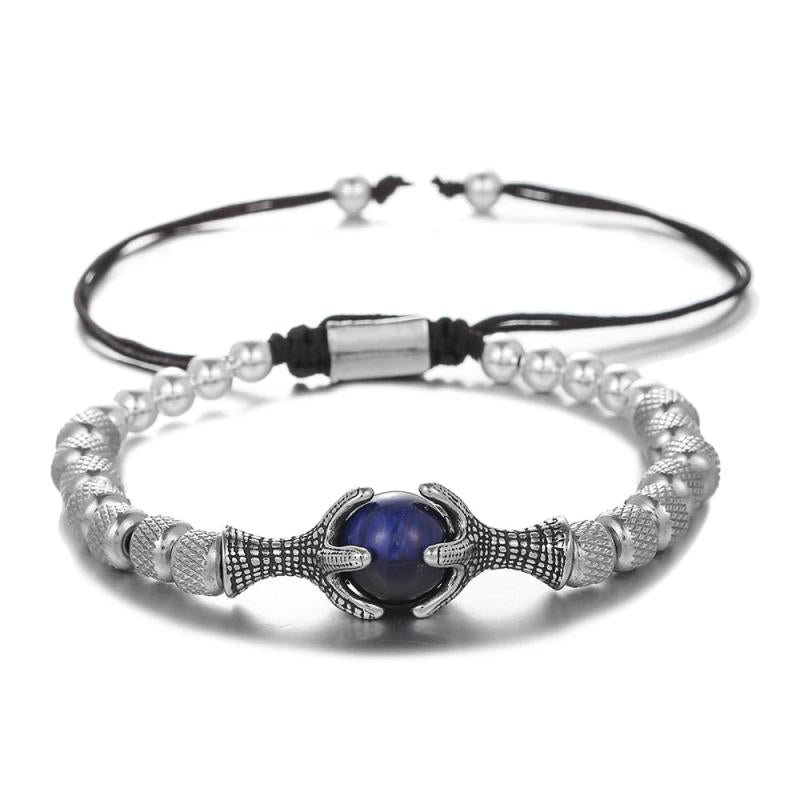 Men Stainless Steel Beaded Bracelet Set Tiger Eye Stone Gift