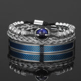 Men Stainless Steel Beaded Bracelet Set Tiger Eye Stone Gift