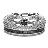 Men Stainless Steel Beaded Bracelet Set Tiger Eye Stone Gift