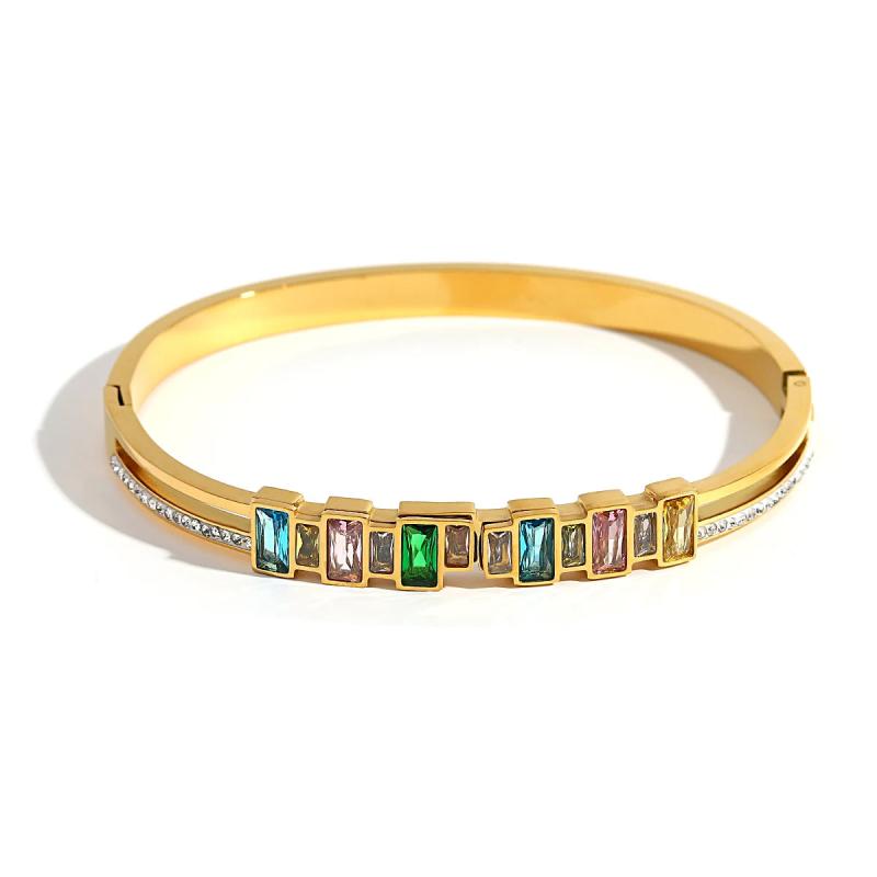 Multicolour Rhinestone Zircon Stainless Steel Bangles Bracelets for Women